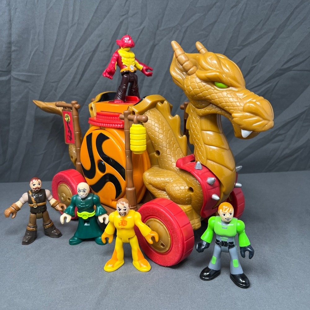 Fisher Price Imaginext Dragon Wagon Ninja Warrior Samurai Medieval w/ 5 Figure